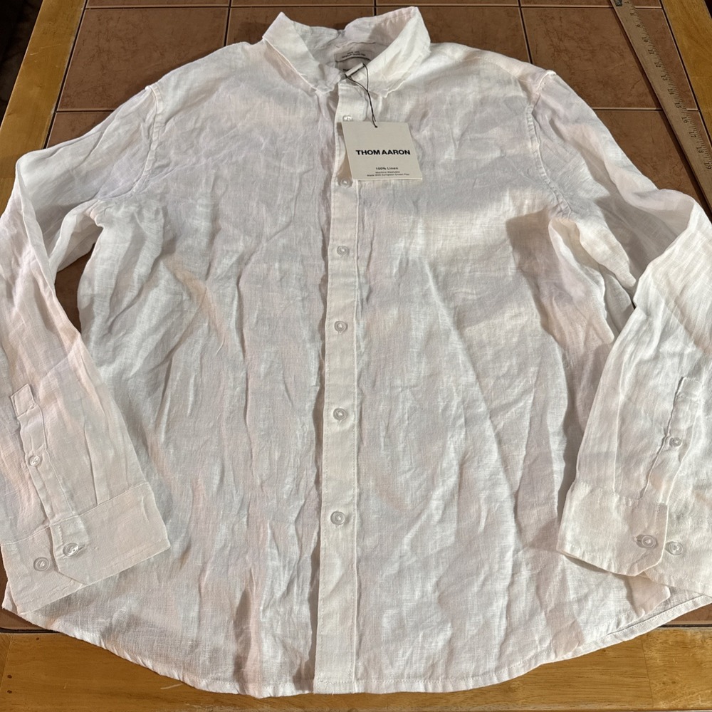 THOM AARON Men's Button‎ Front Shirt 100% Linen European Flax White Sz XXL New